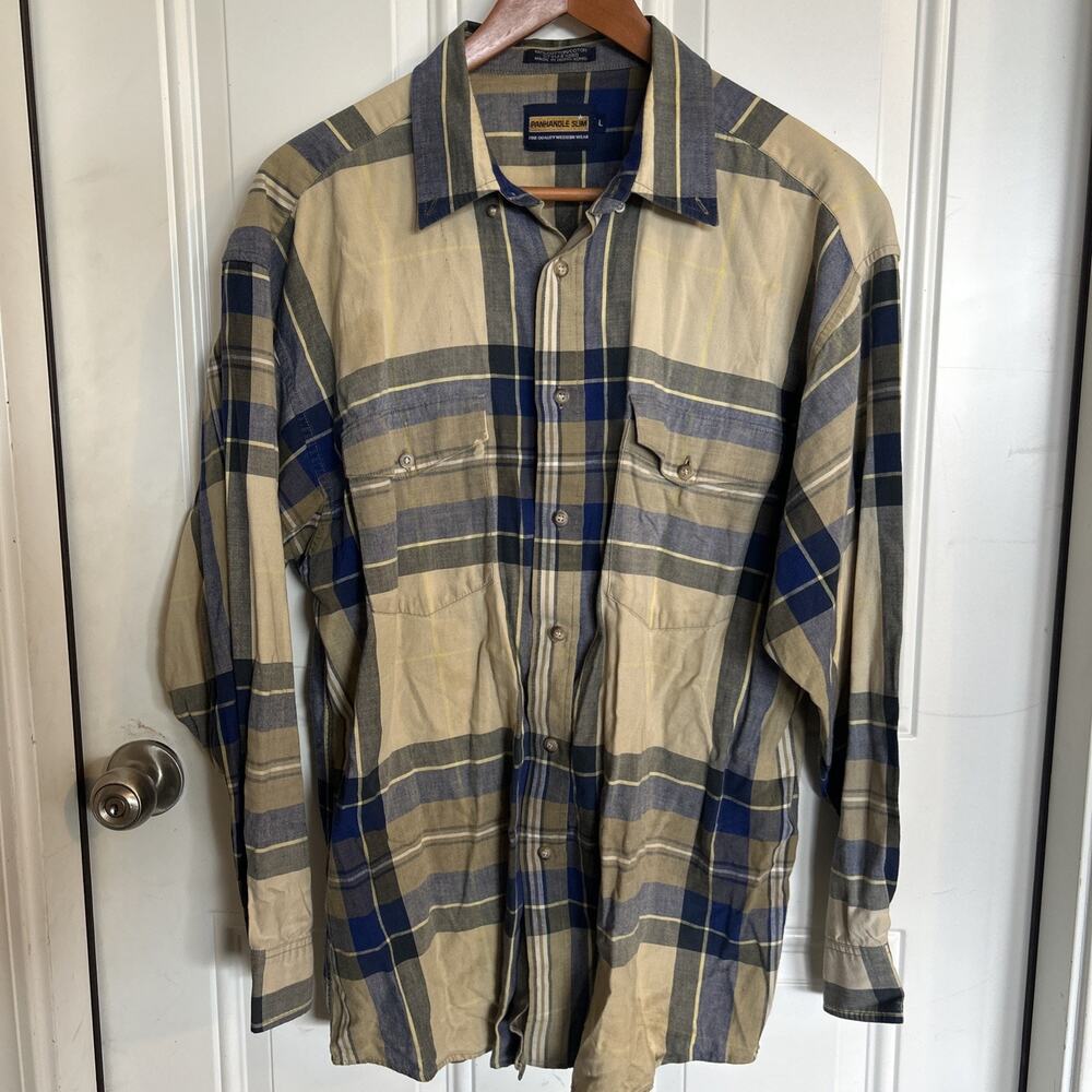 PANHANDLE Men's Plaid Long Sleeve Western Shirt Size L 100% Cotton